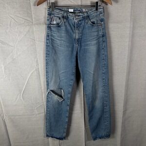 AG Adriano Goldschmied Straight Leg Distressed Jeans Blue Light Wash 28R